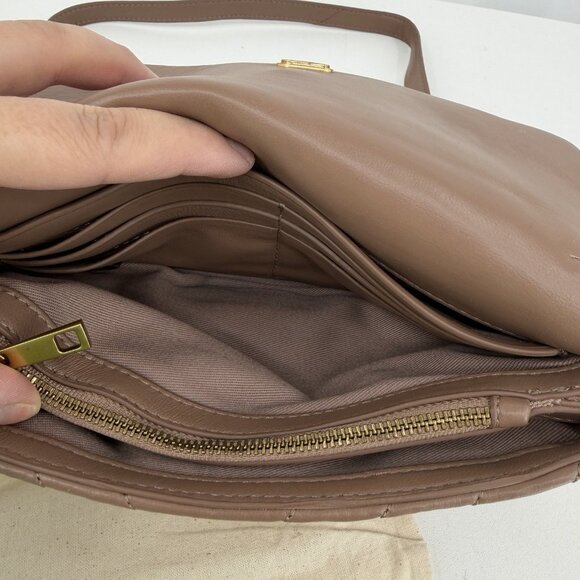 Quince Italian Leather Quilted Wallet Crossbody Bag Drk Taupe Converts to Clutch - Picture 12 of 14